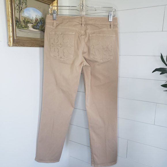 Tory Burch Khaki Tan Cropped Jean Size 28 - Picture 2 of 6